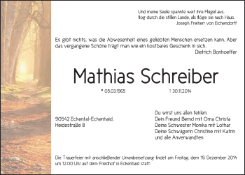 Traueranzeige von Mathias Schreiber von Pegnitz-Zeitung